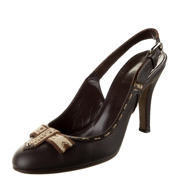 Fendi Brown Slingback Heels - Picture 1 of 5